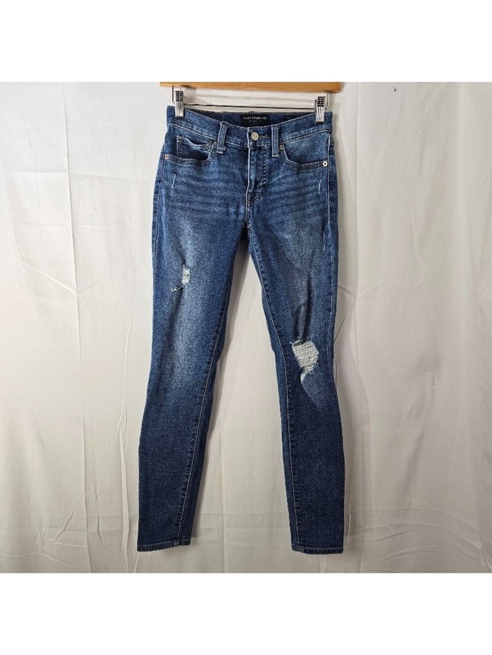 Lucky Brand Jeans Women 00/24 25x27 Mid Rise Super Skinny Ava Blue Denim Stretch
